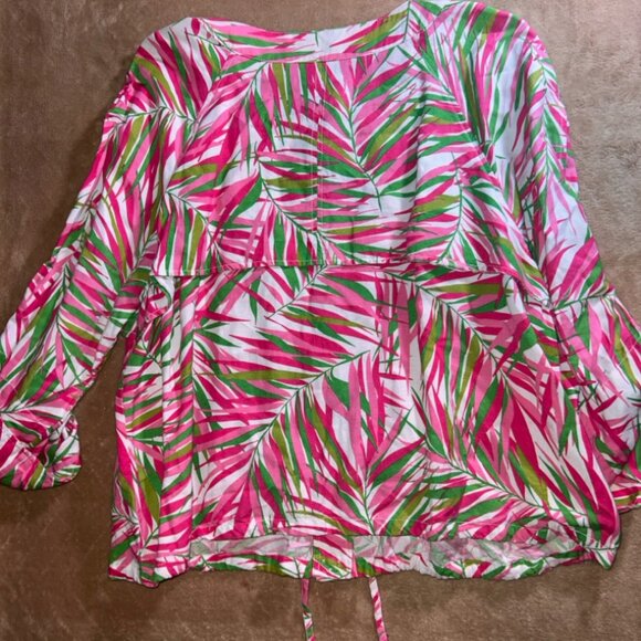 Ruby Rd Women 24 Pink Green Tropical Long Sleeve Roll Tab Drawstring Blazer (V)‎ - Picture 9 of 9